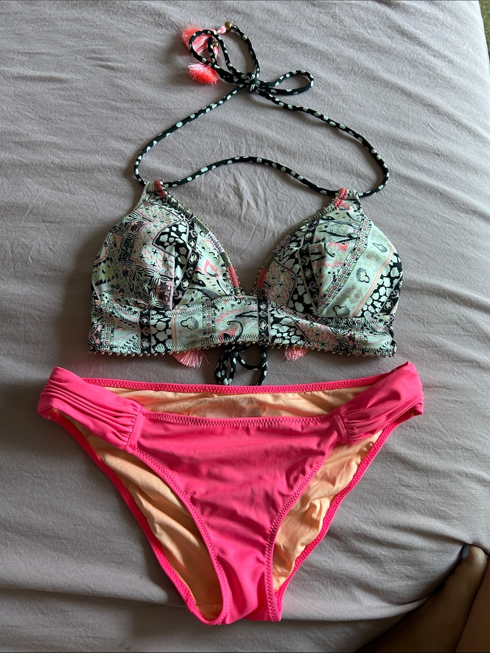 Victoria's Secret Mint Paisley & Bright Pink Two-Piece Bikini